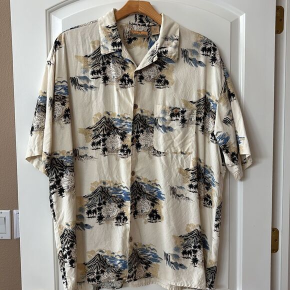 Bobby Chan Hawaiian 100 % Silk Tropical Shirt Mens XXL Mountains - Picture 1 of 8